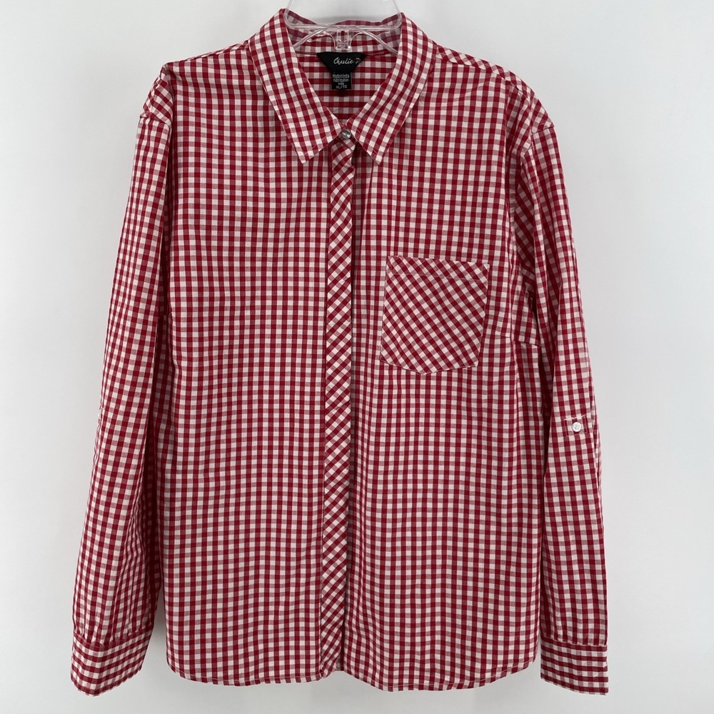 Charlie Paige Women's Top XL Red‎ Gingham Plaid Button-Up Western 100% Cotton